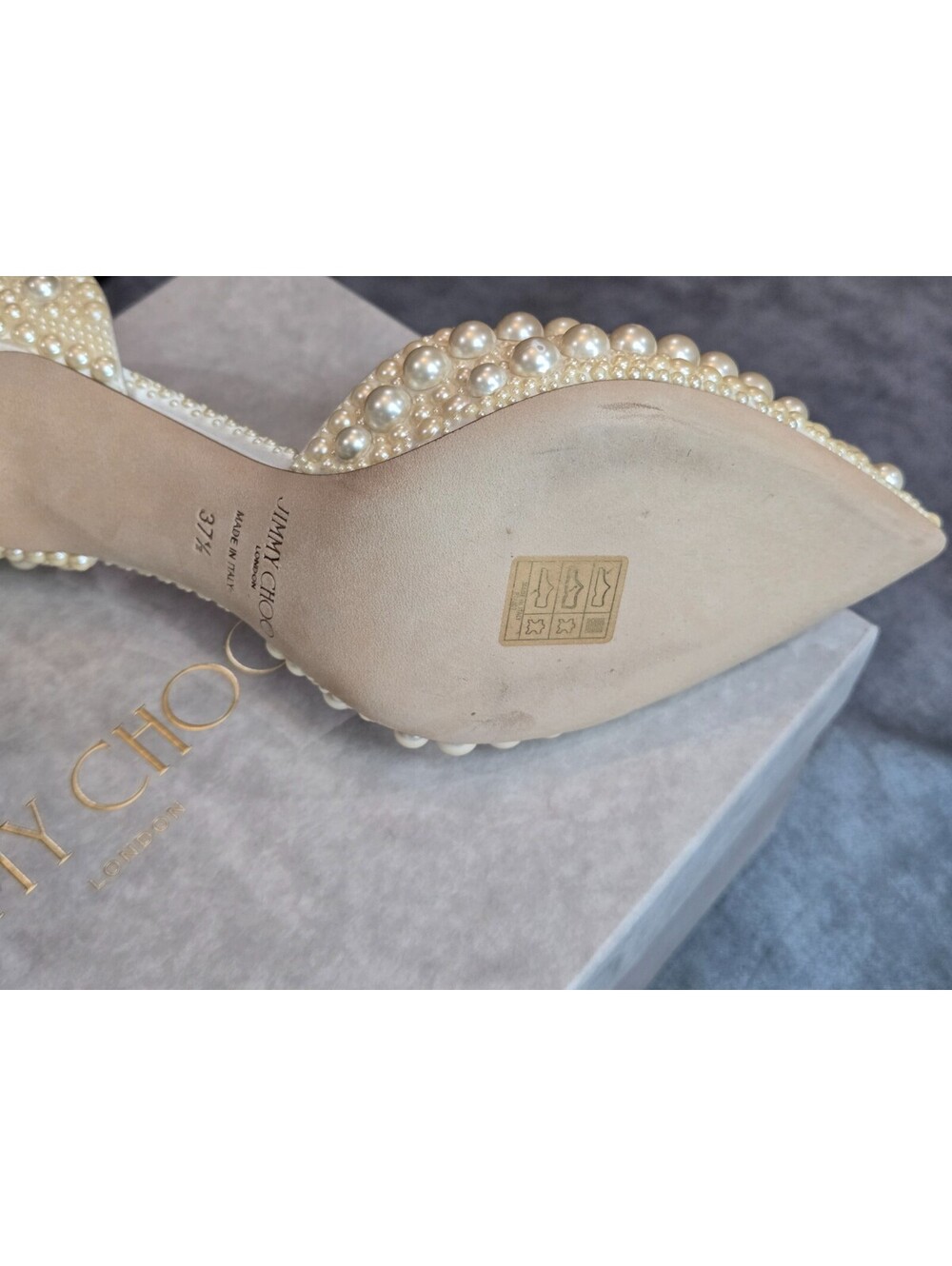 JIMMY CHOO Sabine 85 Satin All Over Pearls Heels Pumps Size 37.5, Original Box - Picture 6 of 11
